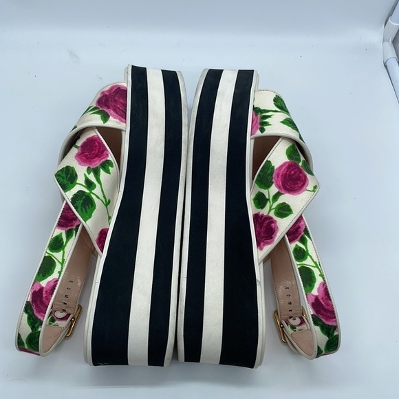 GUCCI Pink Red Rose Floral Sandals Peggy Platforms Striped Sole 39.5 - Picture 4 of 8